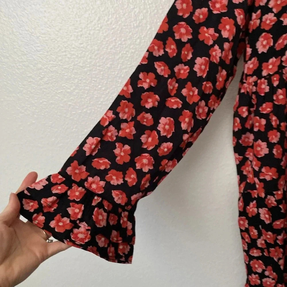 Ganni S Lindale Red Floral Crepe Mini Dress - Picture 7 of 13